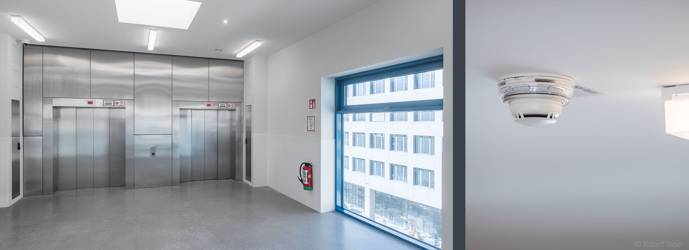 AKH Wien Stationsgebäude Süd, Meister Aufzüge und Siemens Sinteso Multisensor · Foto: Robert Tober