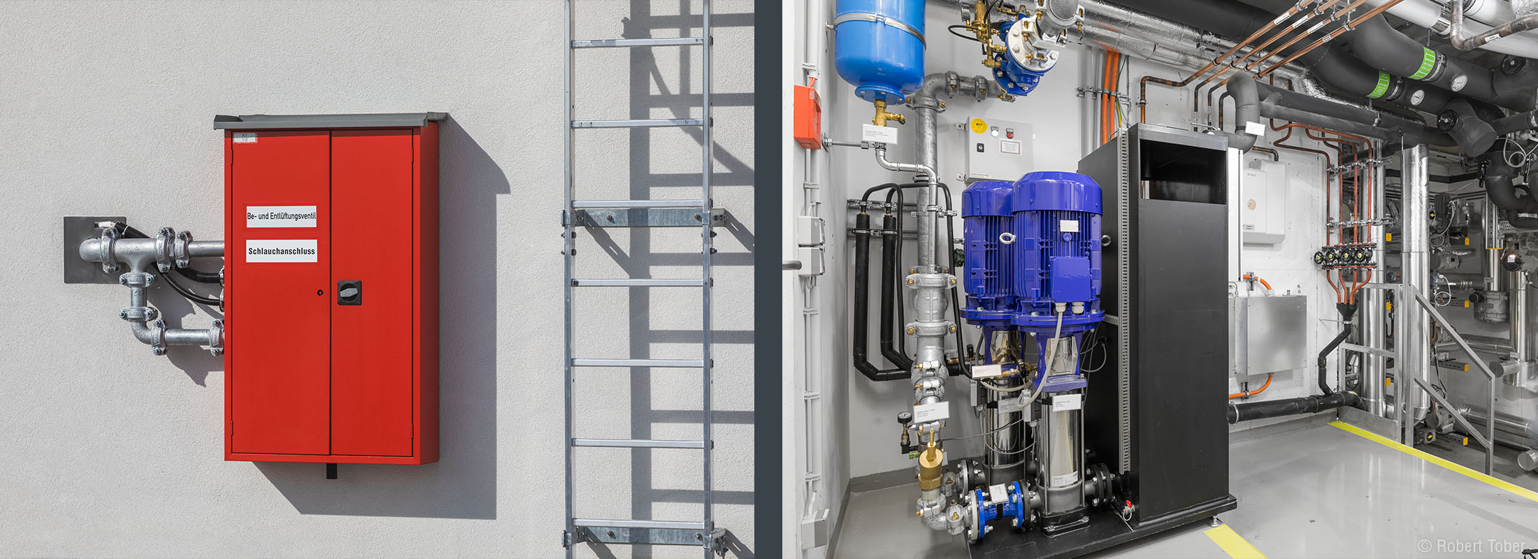 AKH Wien Stationsgebäude Süd, Wandhydrant und Drucksteigerungsanlage · Foto: Robert Tober