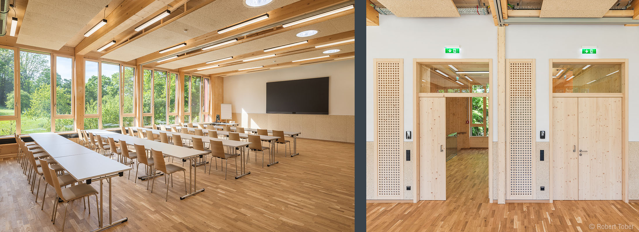 HAUP Gärtnerhaus, Seminarraum, gekennzeichnete Fluchtwege · Foto: Robert Tober
